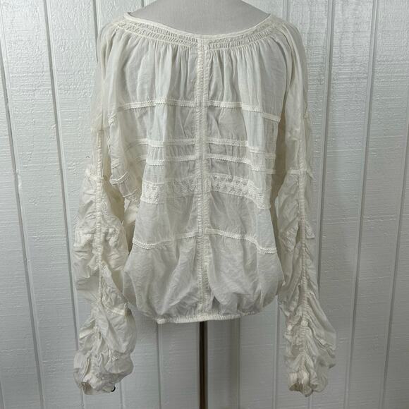 Free People Women Oversized Top Blouse White Boho Romantic Feminine Size Small - Picture 7 of 11